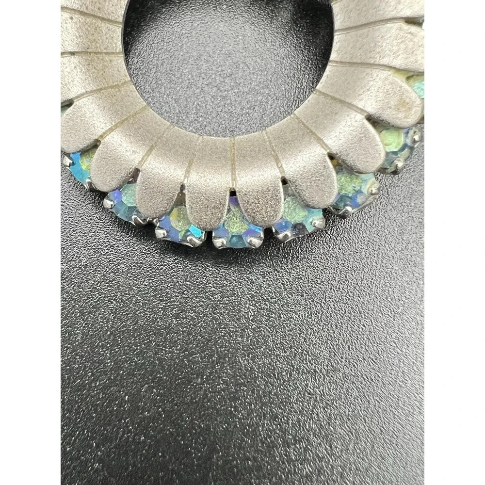 Vintage‎ Aurora Borealis AB Rhinestone Wreath Brooch Silver Tone MCM Circle Pin